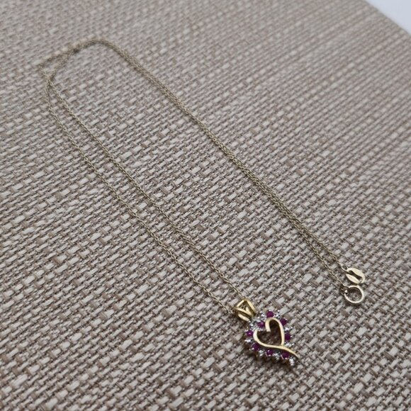 19 Inch Gold Over Sterling Silver Ruby Gems Heart Necklace A2452 - Picture 3 of 8